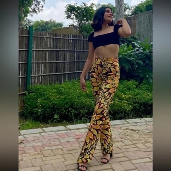 Zara Printed High Waist Flared Pants Multicolored - Picture 6 of 12